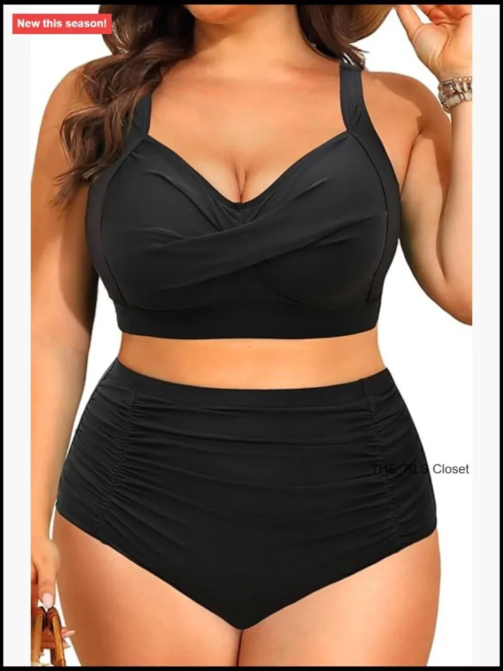 Plus Size High Waist Bikini Set with Tummy Control Ruched Full Coverage